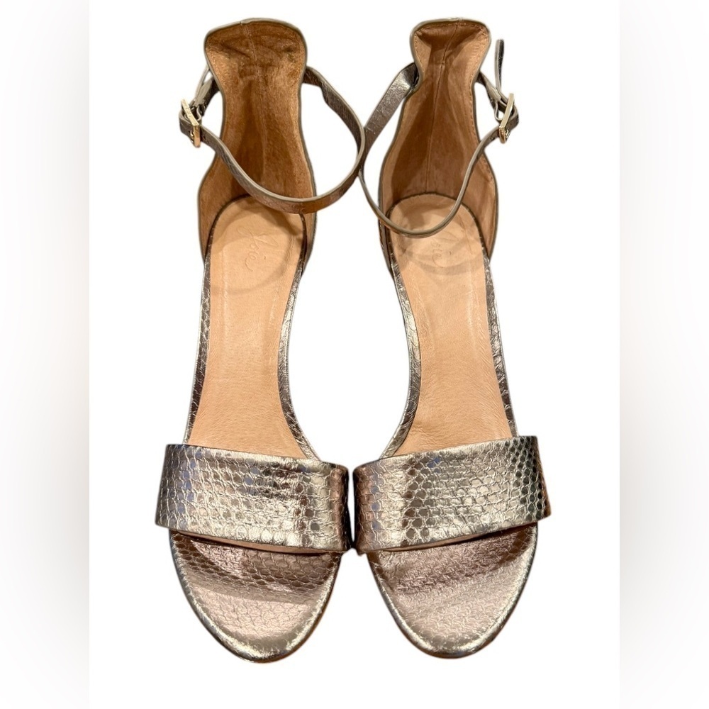 Joie High Heel Sandals Jaclyn Metallic Light Bronze Snakeskin Leather Size 9.5 - Picture 3 of 9